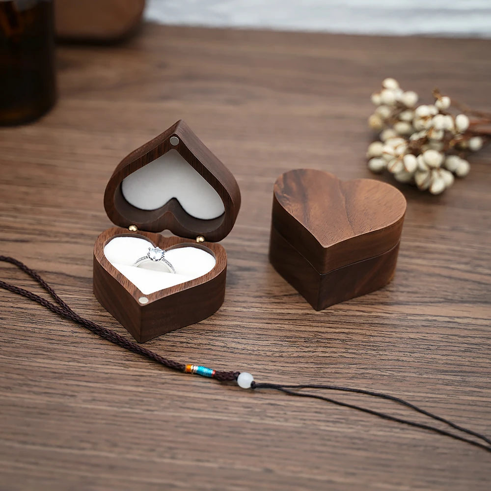 Heart-Shaped Wooden Jewelry Box - Wedding & Proposal Gift Case